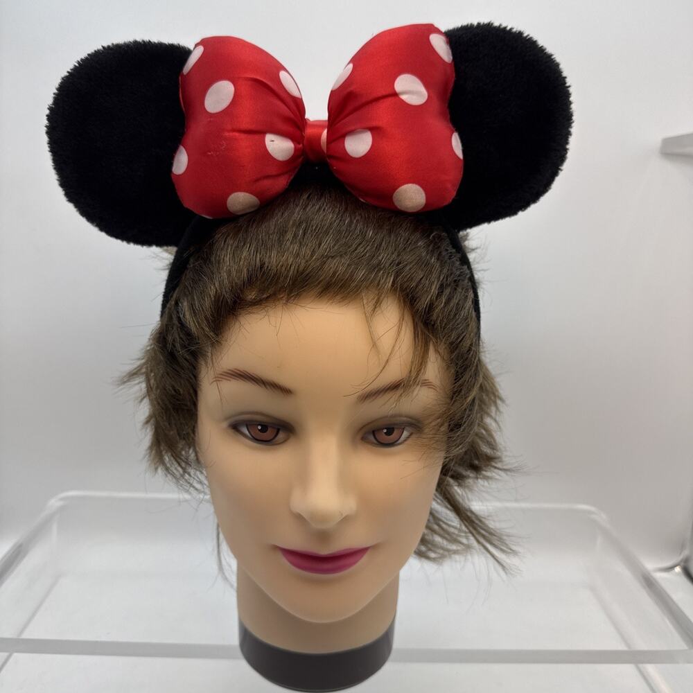 Disney Parks Minnie Mouse Plush Ears Headband Classic Red White Polka dot Bow